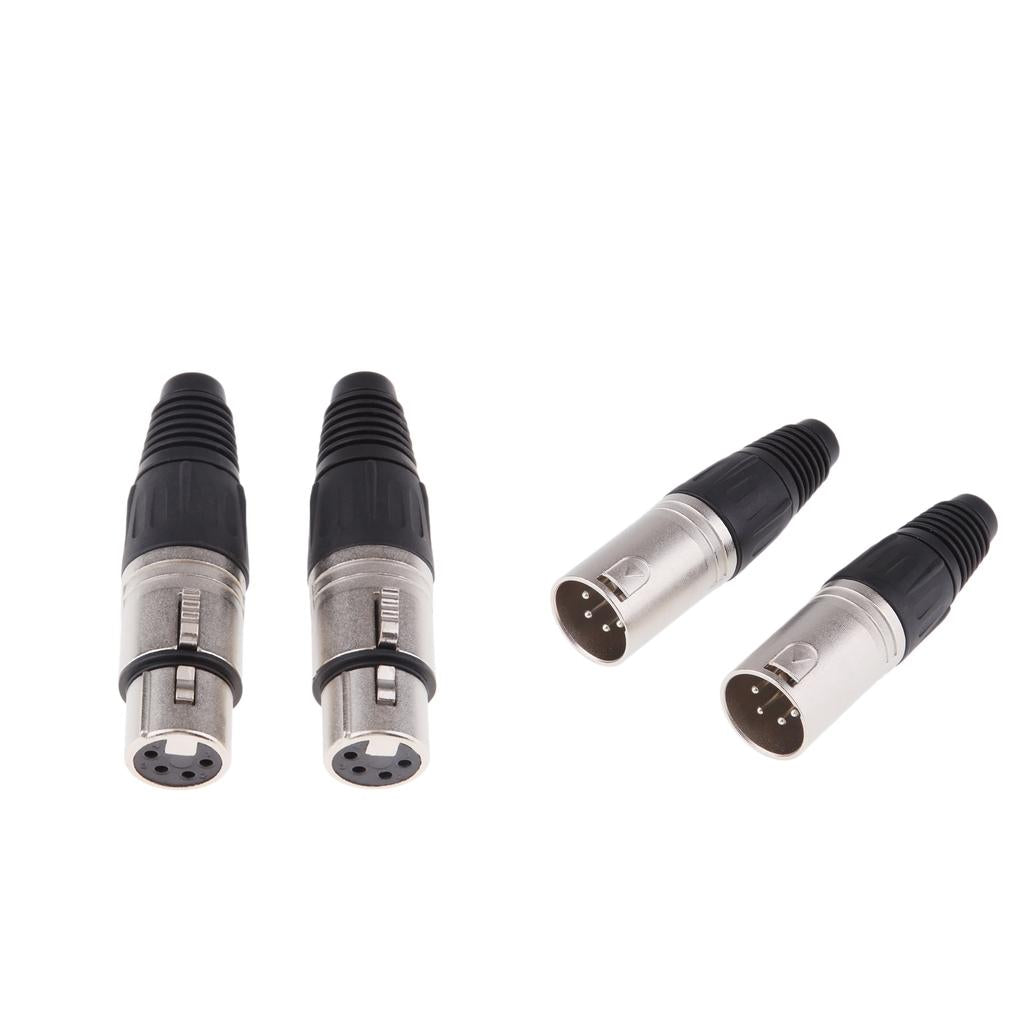 4x Metal 4Pin/4P XLR Connector Plug Male+Female Audio Microphone Connector
