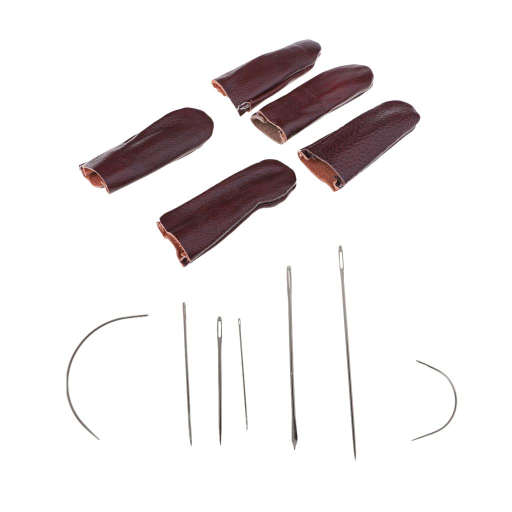 7pcs Hand Repair Upholstery Sewing Needles + 5pcs Leather Finger Protectors