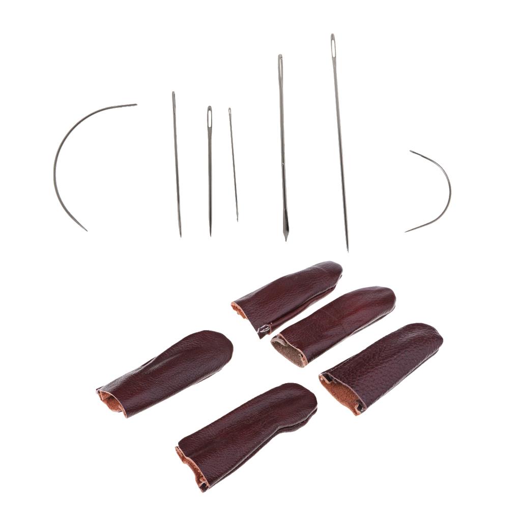 7pcs Hand Repair Upholstery Sewing Needles + 5pcs Leather Finger Protectors