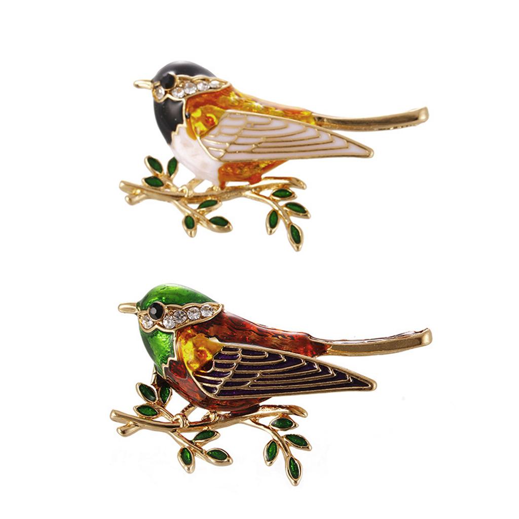 2 Pieces Fashion Women's Enamel Bird Animal Brooch Pin Crystal Jewelry Gift