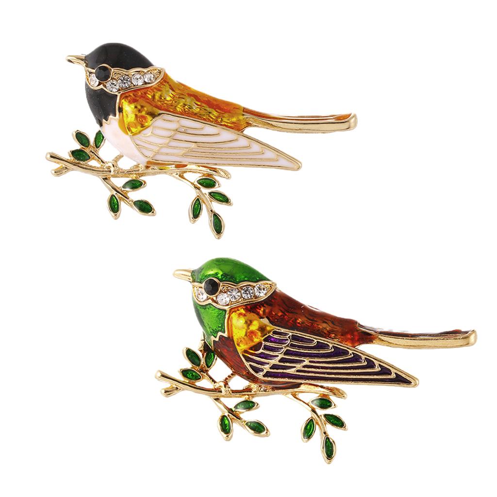 2 Pieces Fashion Women's Enamel Bird Animal Brooch Pin Crystal Jewelry Gift