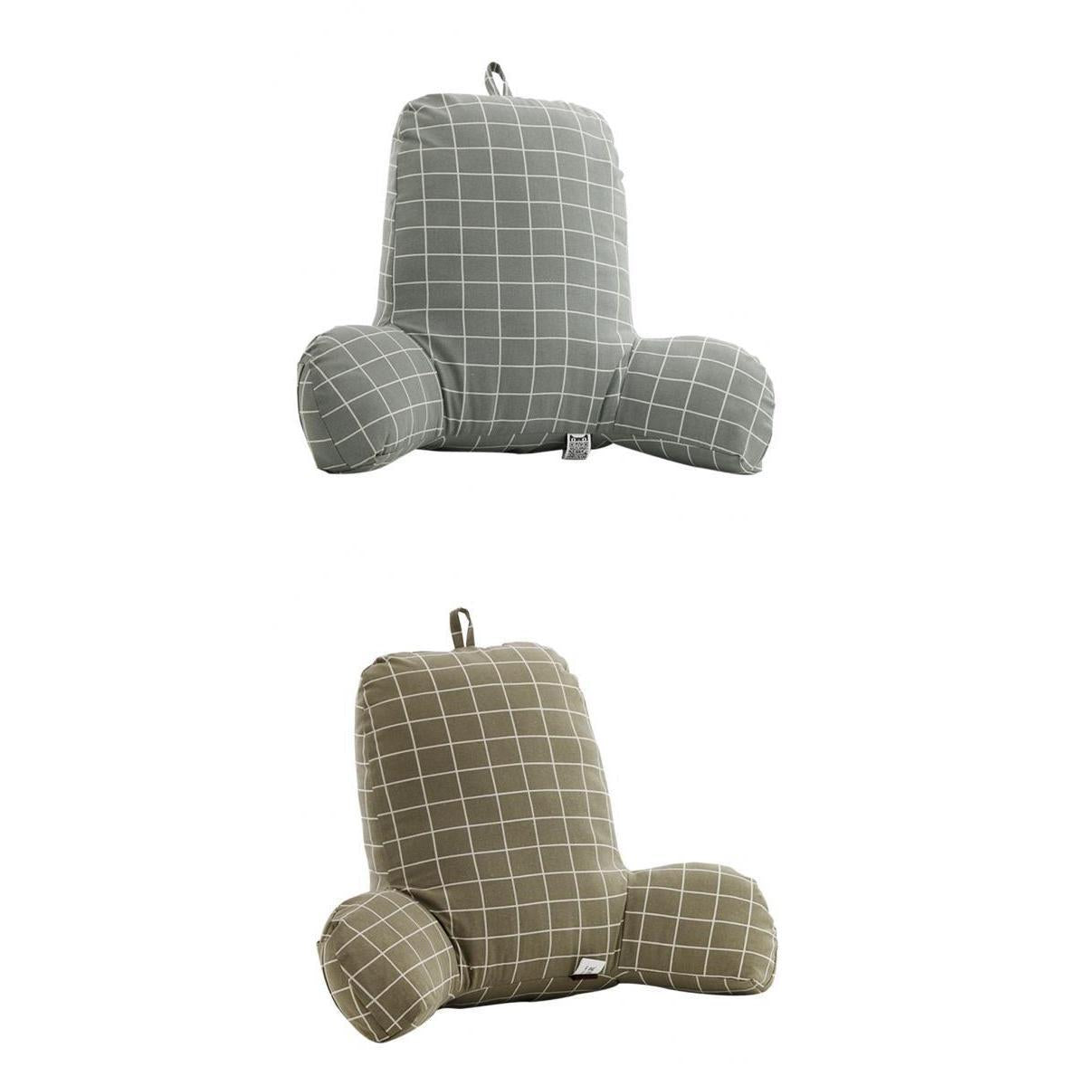 Bed Rest Reading Pillow Support for Adults Teens Kids Grey &Khaki Grid