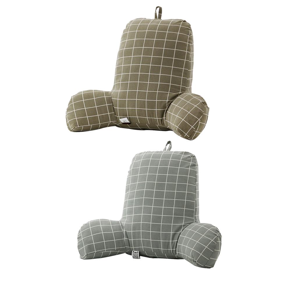 Bed Rest Reading Pillow Support for Adults Teens Kids Grey &Khaki Grid