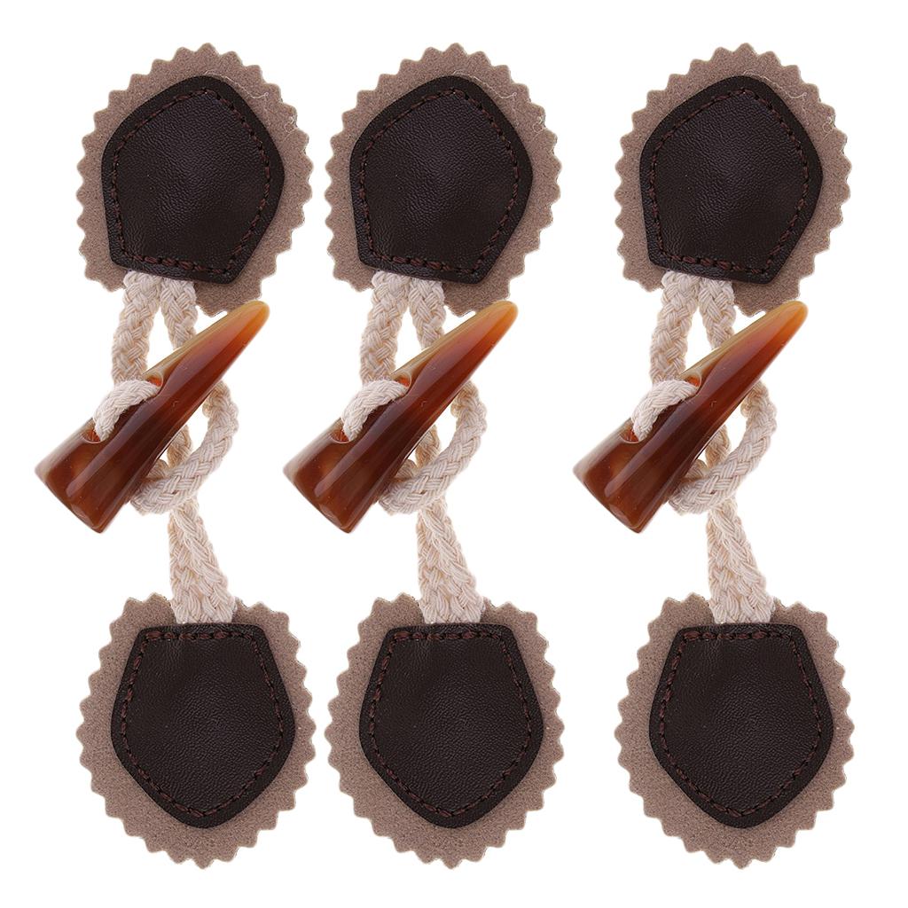 3 Pair Pu Leather Horn Toggle Sewing Closures Buttons For Coat Jacket Duffle