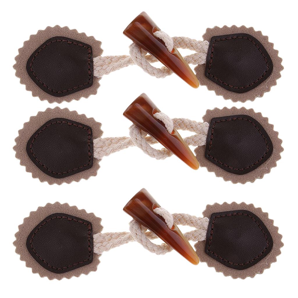 3 Pair Pu Leather Horn Toggle Sewing Closures Buttons For Coat Jacket Duffle
