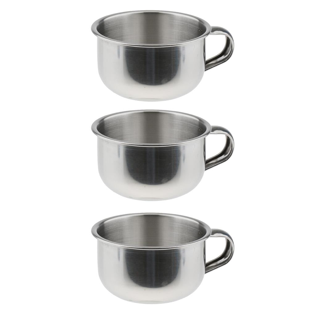3 Pieces Stainless Steel Men's Shaving Mug Bowl Barber Beard Soap Mug Cup