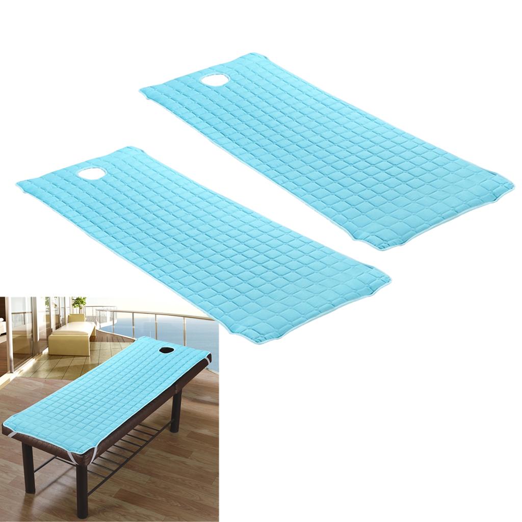2 Pieces Beauty Salon Massage Bed Mattress Sheet with Face Hole Blue