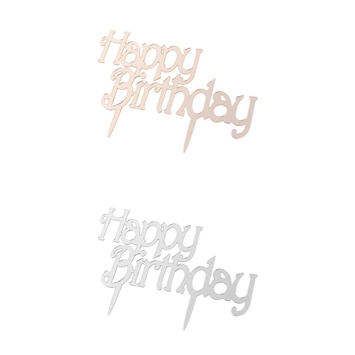 2pcs Kids Adults Acrylic Happy Birthday Cake Topper Decoration Golden+Silver