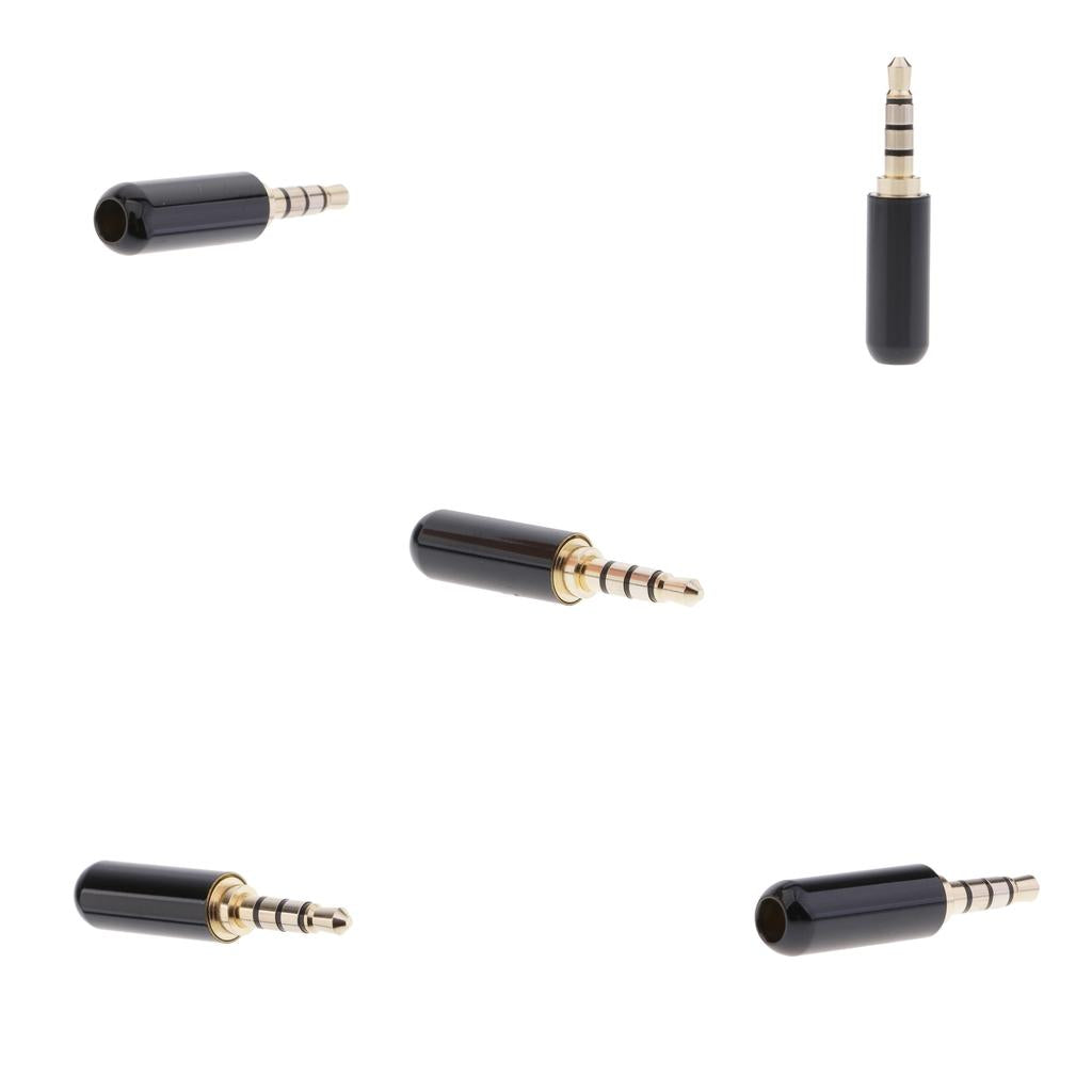 5x 3.5mm 1/8 TRRS 4 Pole Male Plug A/V Solder Connector Black"
