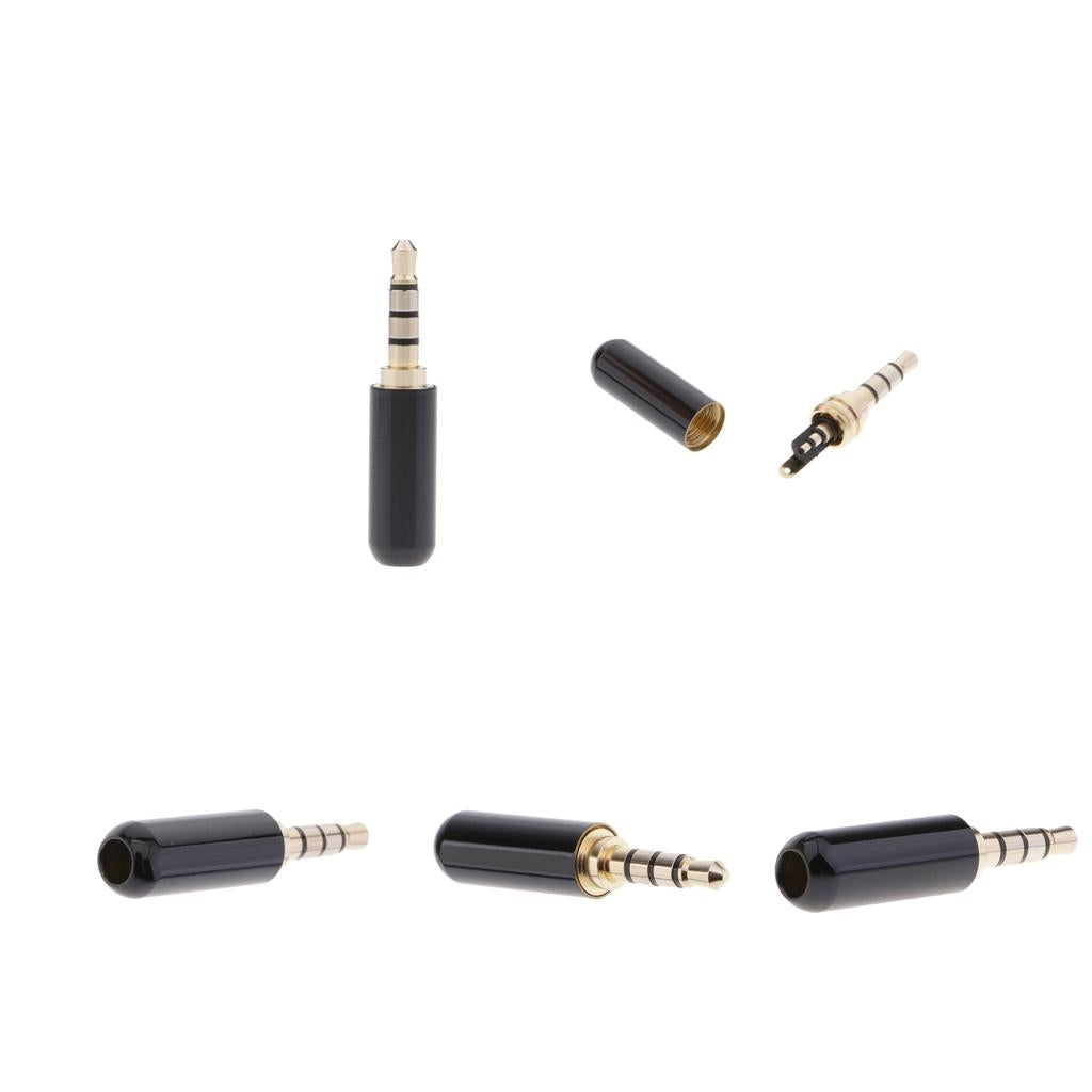 5x 3.5mm 1/8 TRRS 4 Pole Male Plug A/V Solder Connector Black"