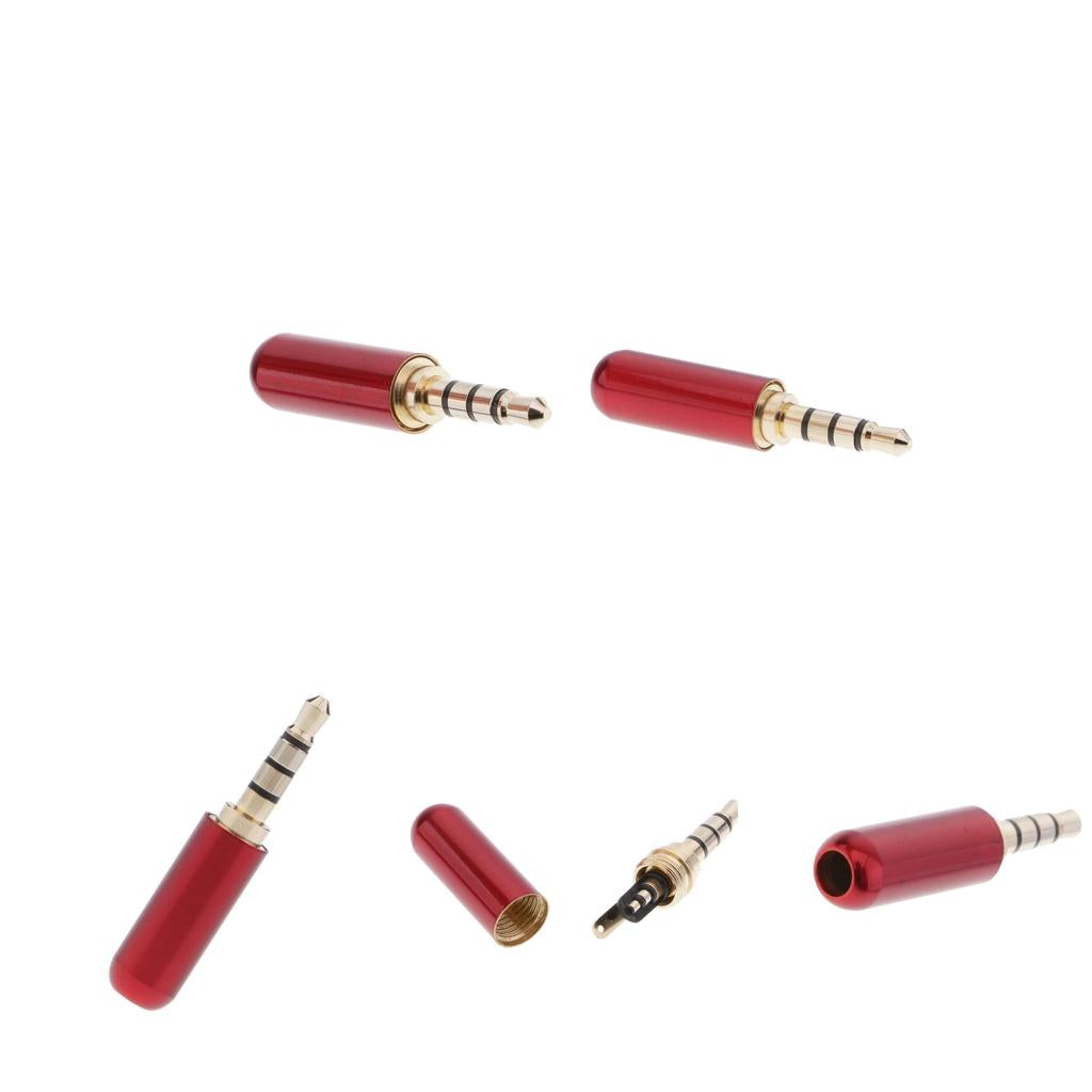 5x 3.5mm 1/8 TRRS 4 Pole Male Plug A/V Solder Connector Red"