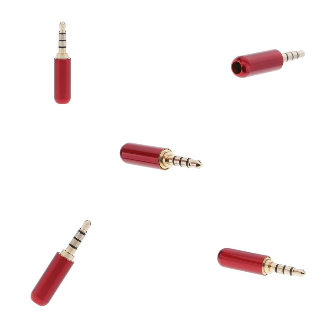 5x 3.5mm 1/8 TRRS 4 Pole Male Plug A/V Solder Connector Red"