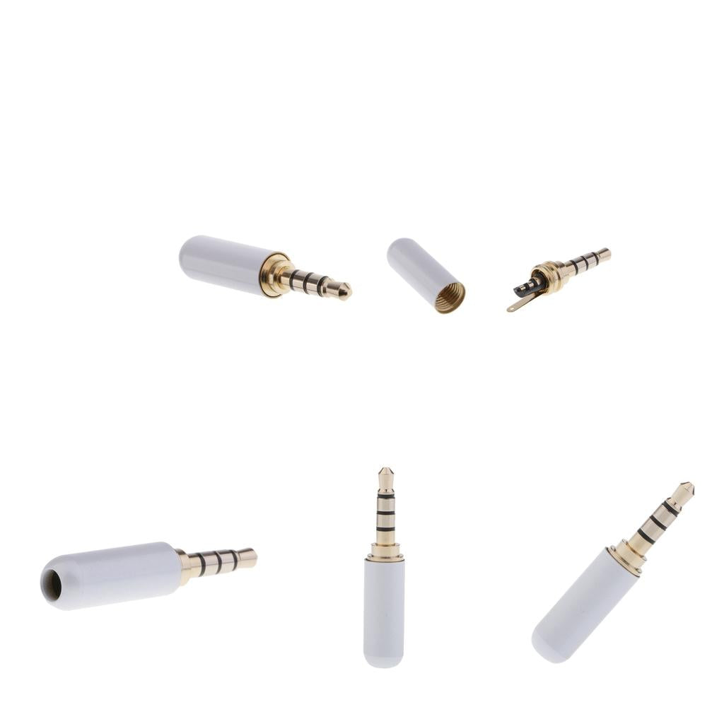 5x 3.5mm 1/8 TRRS 4 Pole Male Plug A/V Solder Connector White"