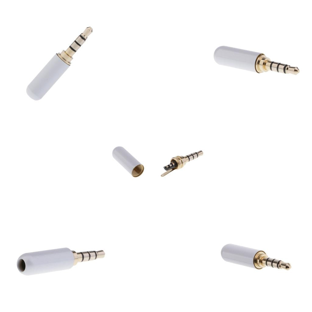 5x 3.5mm 1/8 TRRS 4 Pole Male Plug A/V Solder Connector White"