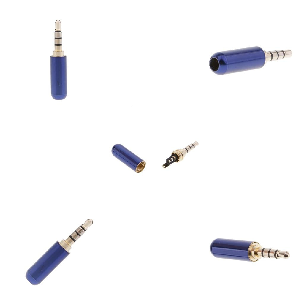 5x 3.5mm 1/8 TRRS 4 Pole Male Plug A/V Solder Connector Blue"