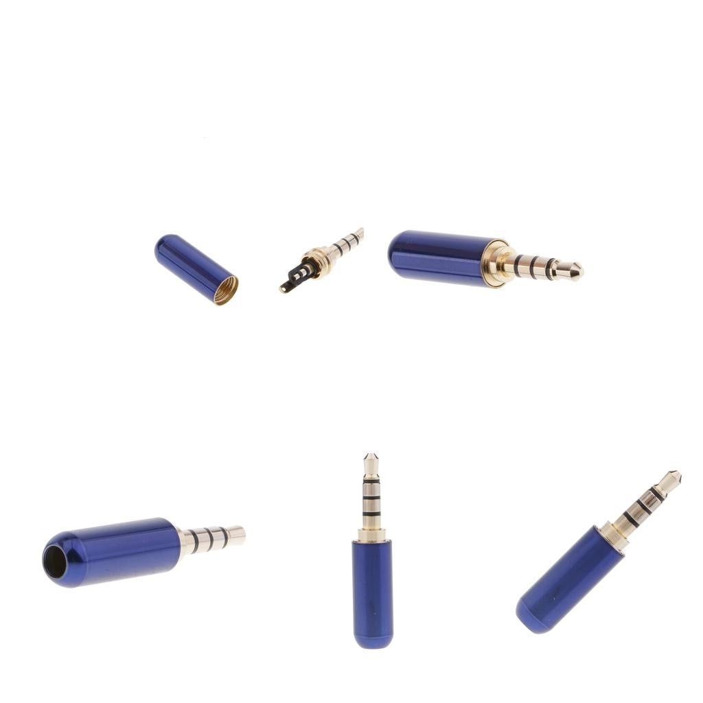 5x 3.5mm 1/8 TRRS 4 Pole Male Plug A/V Solder Connector Blue"