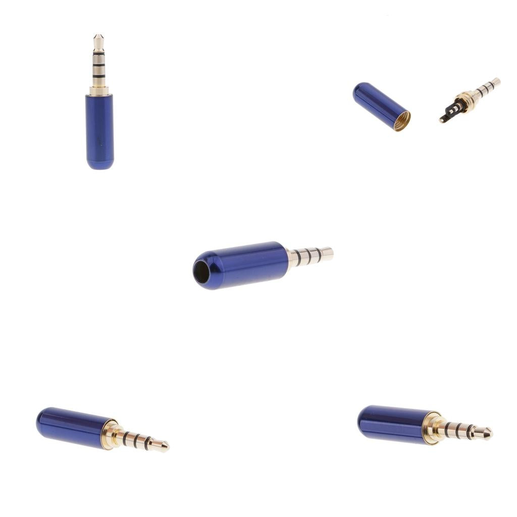 5x 3.5mm 1/8 TRRS 4 Pole Male Plug A/V Solder Connector Blue"