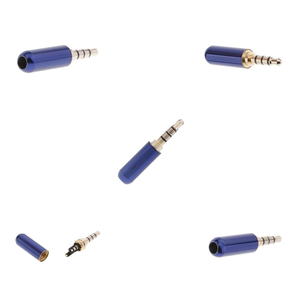 5x 3.5mm 1/8 TRRS 4 Pole Male Plug A/V Solder Connector Blue"