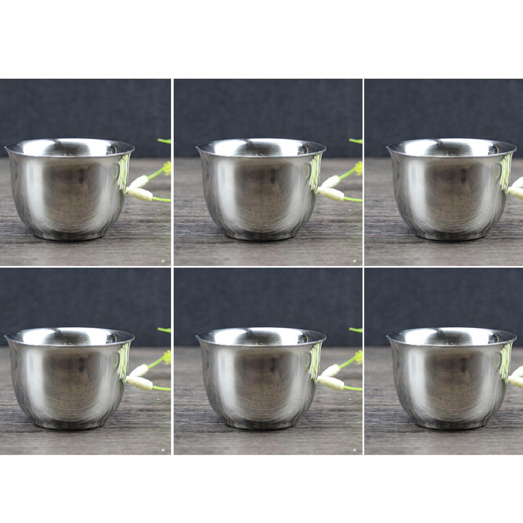 6 Mini Stainless Steel Double Wall Coffee Cup Heat Resistant Tea Cups 50ml