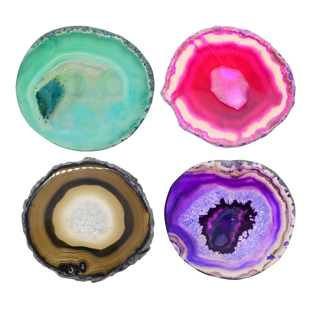 4pcs 80-100mm Trimmed Agate Quartz Crystal Slice Coaster Home Ornament Mixed