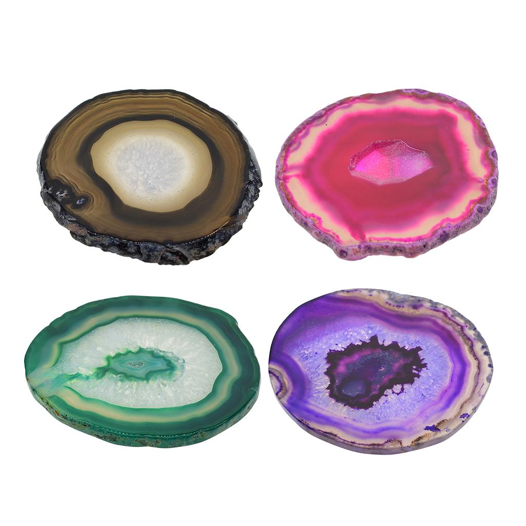 4pcs 80-100mm Trimmed Agate Quartz Crystal Slice Coaster Home Ornament Mixed
