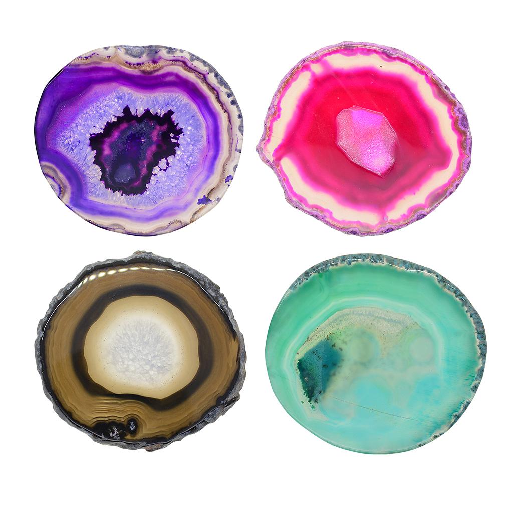 4pcs 80-100mm Trimmed Agate Quartz Crystal Slice Coaster Home Ornament Mixed