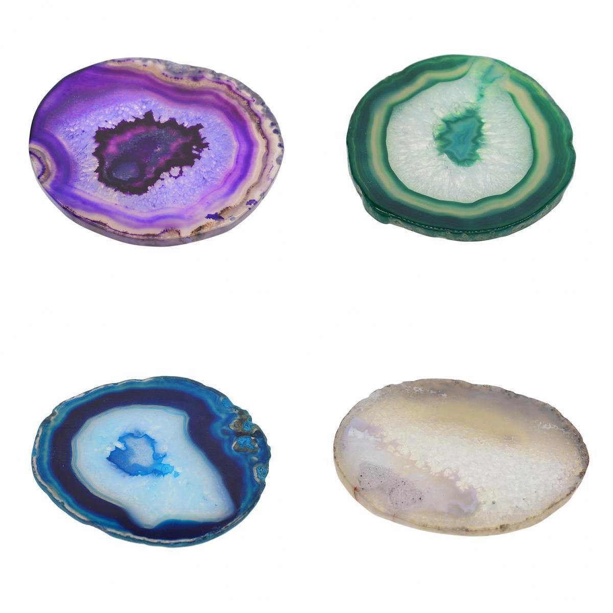 4x Natural Agate Quartz Crystal Slice Coaster Home Ornament 80-100mm Mixed 2