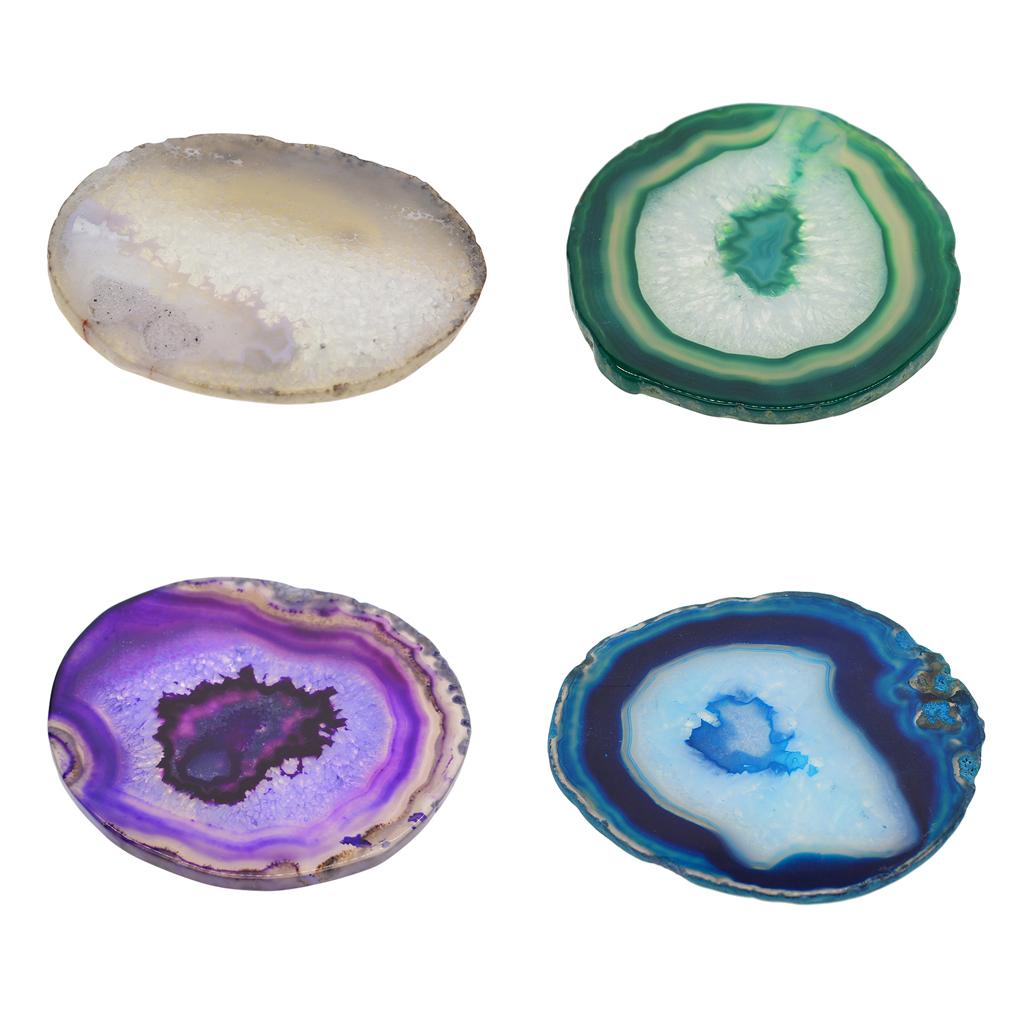 4x Natural Agate Quartz Crystal Slice Coaster Home Ornament 80-100mm Mixed 2