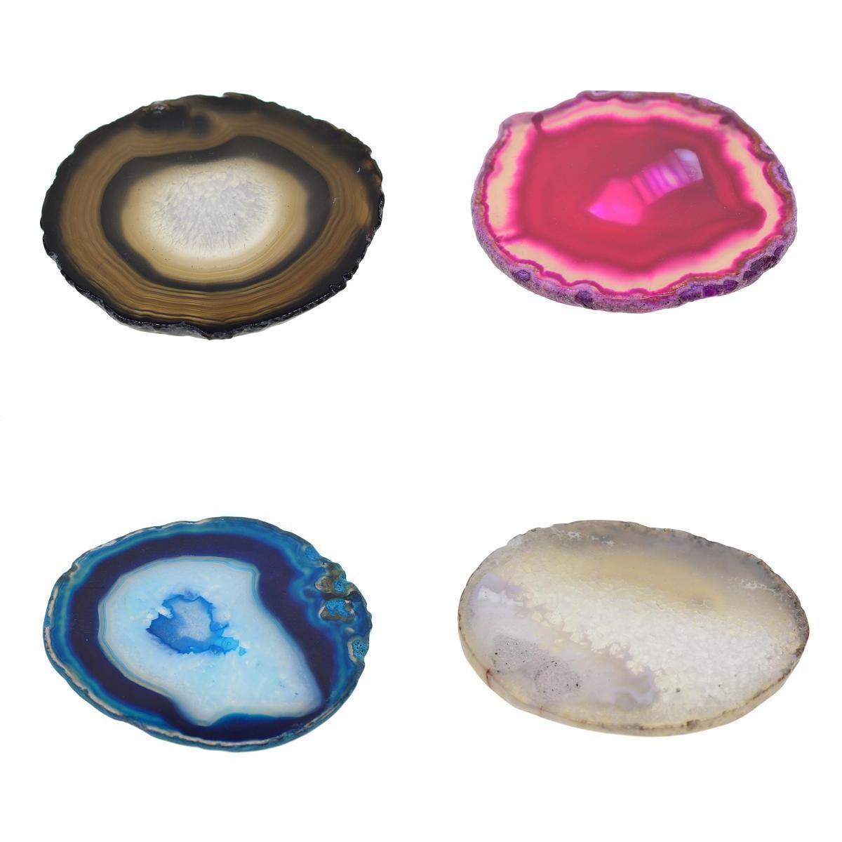 4x Natural Agate Quartz Crystal Slice Coaster Home Ornament 80-100mm Mixed 4