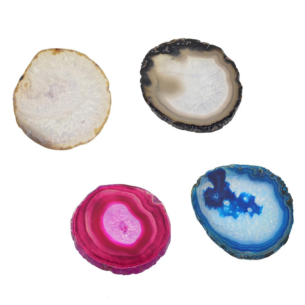 4x Natural Agate Quartz Crystal Slice Coaster Home Ornament 80-100mm Mixed 4