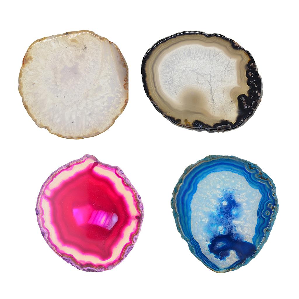 4x Natural Agate Quartz Crystal Slice Coaster Home Ornament 80-100mm Mixed 4