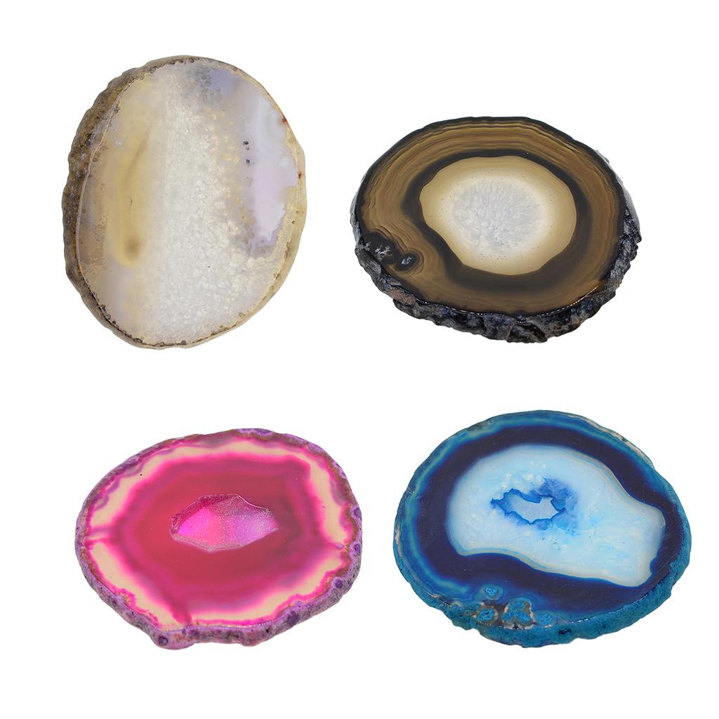 4x Natural Agate Quartz Crystal Slice Coaster Home Ornament 80-100mm Mixed 4