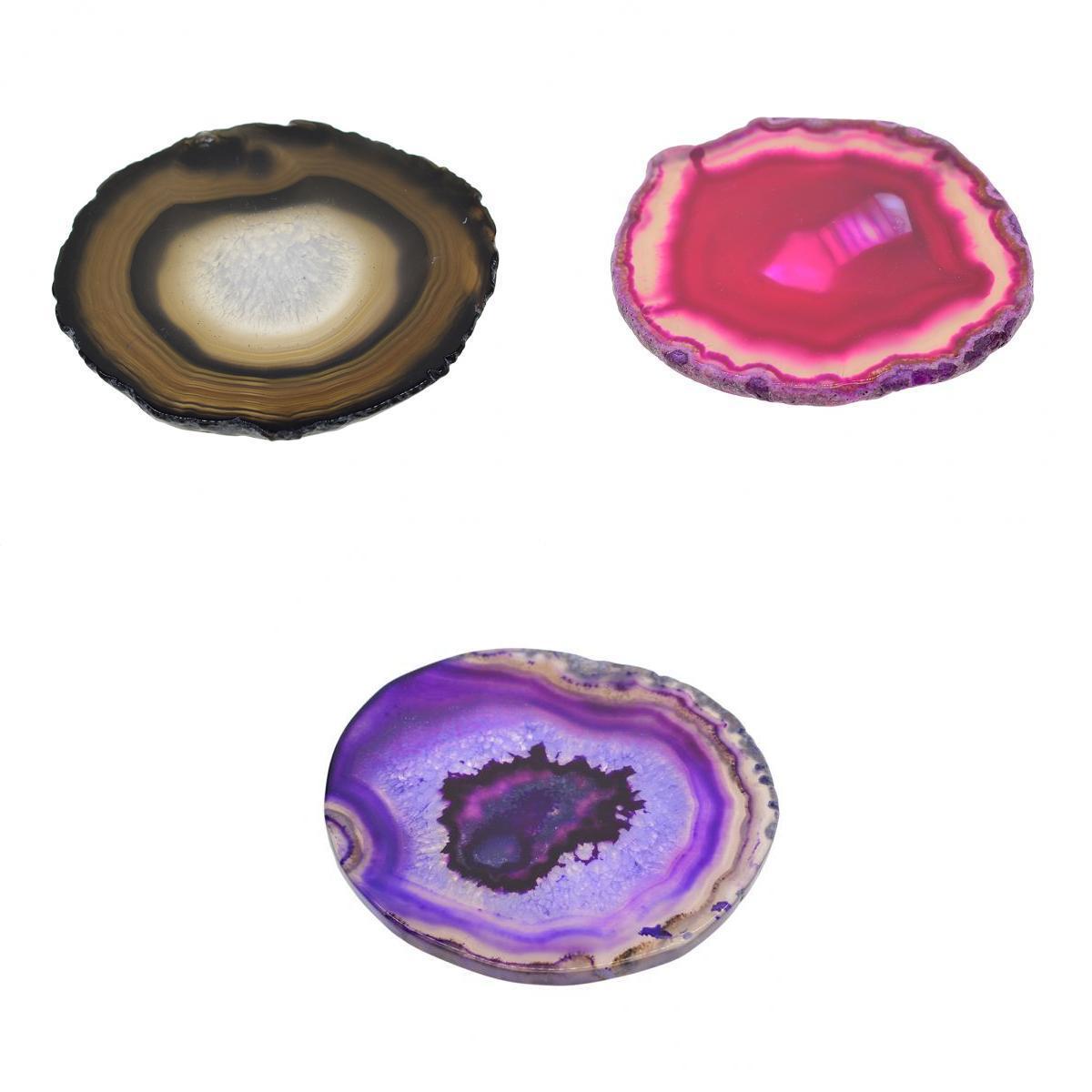 3x Natural Agate Quartz Crystal Slice Coaster Home Ornament 80-100mm 6#
