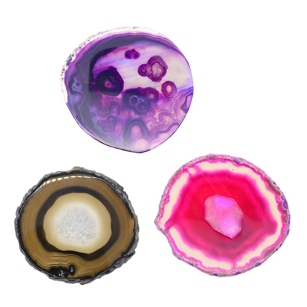 3x Natural Agate Quartz Crystal Slice Coaster Home Ornament 80-100mm 6#