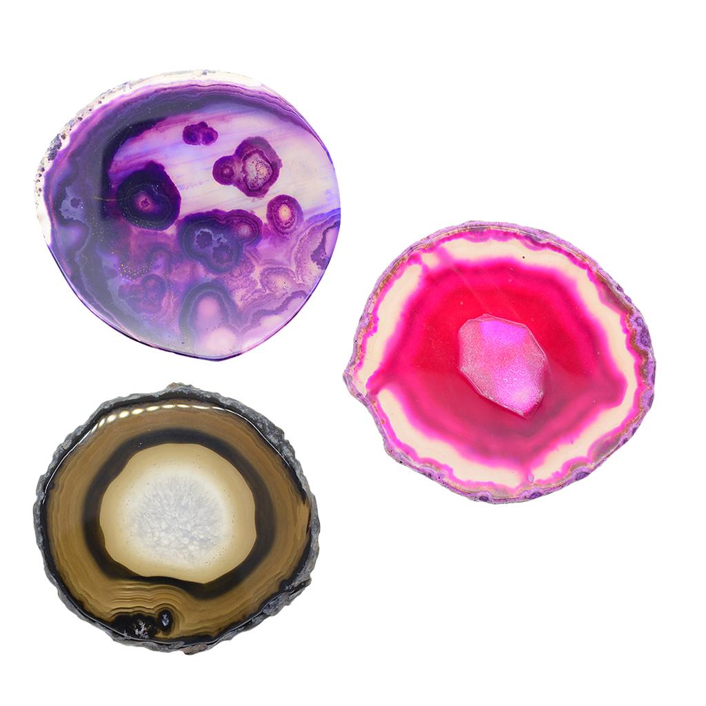 3x Natural Agate Quartz Crystal Slice Coaster Home Ornament 80-100mm 6#