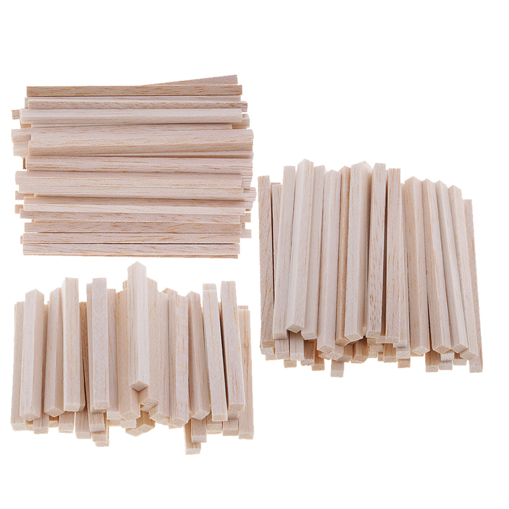 150 Piece Square Balsa Wood Stick Unfinished Woodcraft Dowel Rod 50/80/110mm