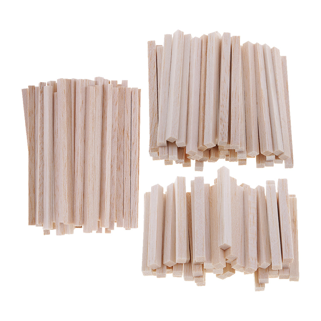 150 Piece Square Balsa Wood Stick Unfinished Woodcraft Dowel Rod 50/80/110mm