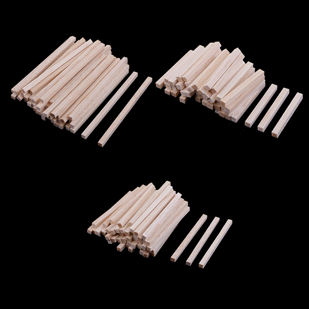 150 Piece Square Balsa Wood Stick Unfinished Woodcraft Dowel Rod 50/80/110mm