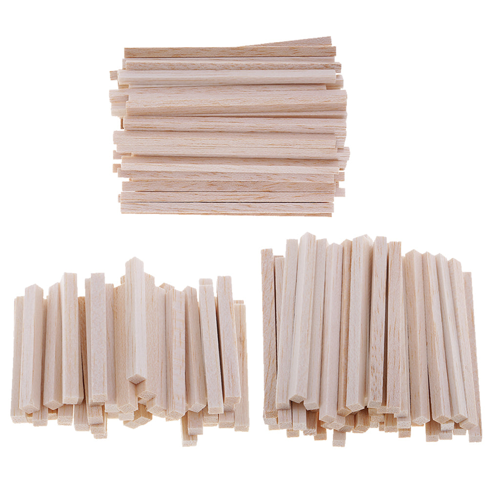 150 Piece Square Balsa Wood Stick Unfinished Woodcraft Dowel Rod 50/80/110mm