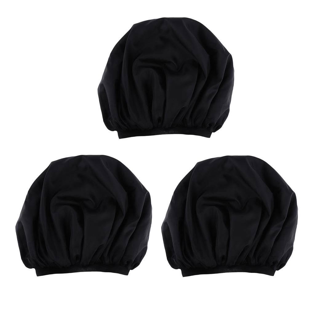 3x Women Shower Cap Waterproof Elastic Bathing Hair Bonnet Head Cover Black