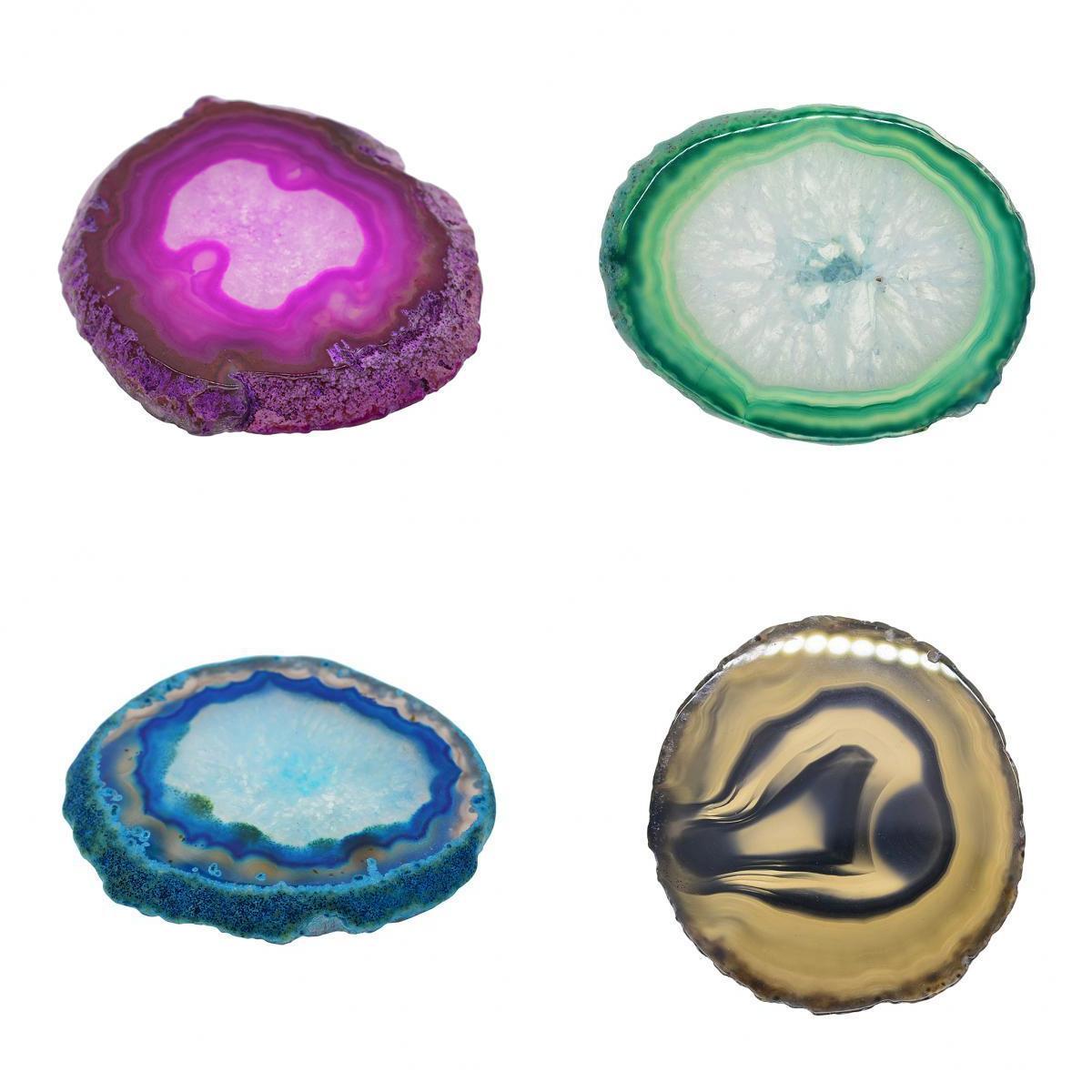4x Natural Agate Quartz Crystal Slice Coaster Home Ornament 80-100mm 2#