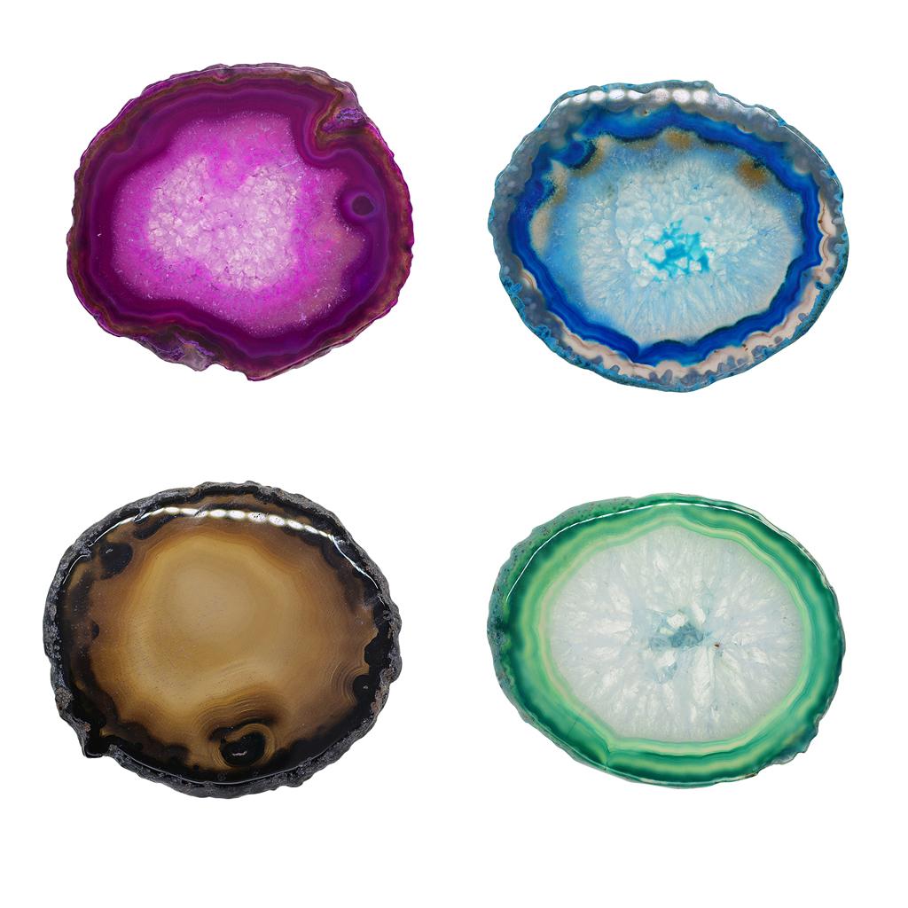 4x Natural Agate Quartz Crystal Slice Coaster Home Ornament 80-100mm 2#