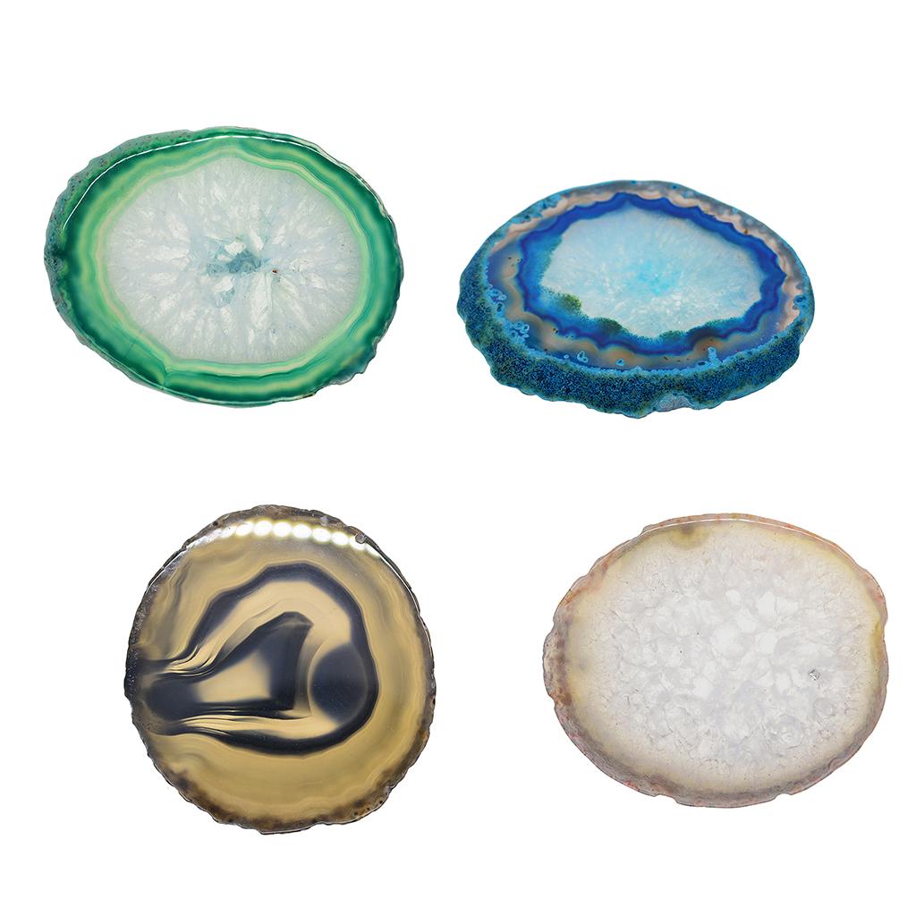4x Natural Agate Quartz Crystal Slice Coaster Home Ornament 80-100mm 3#