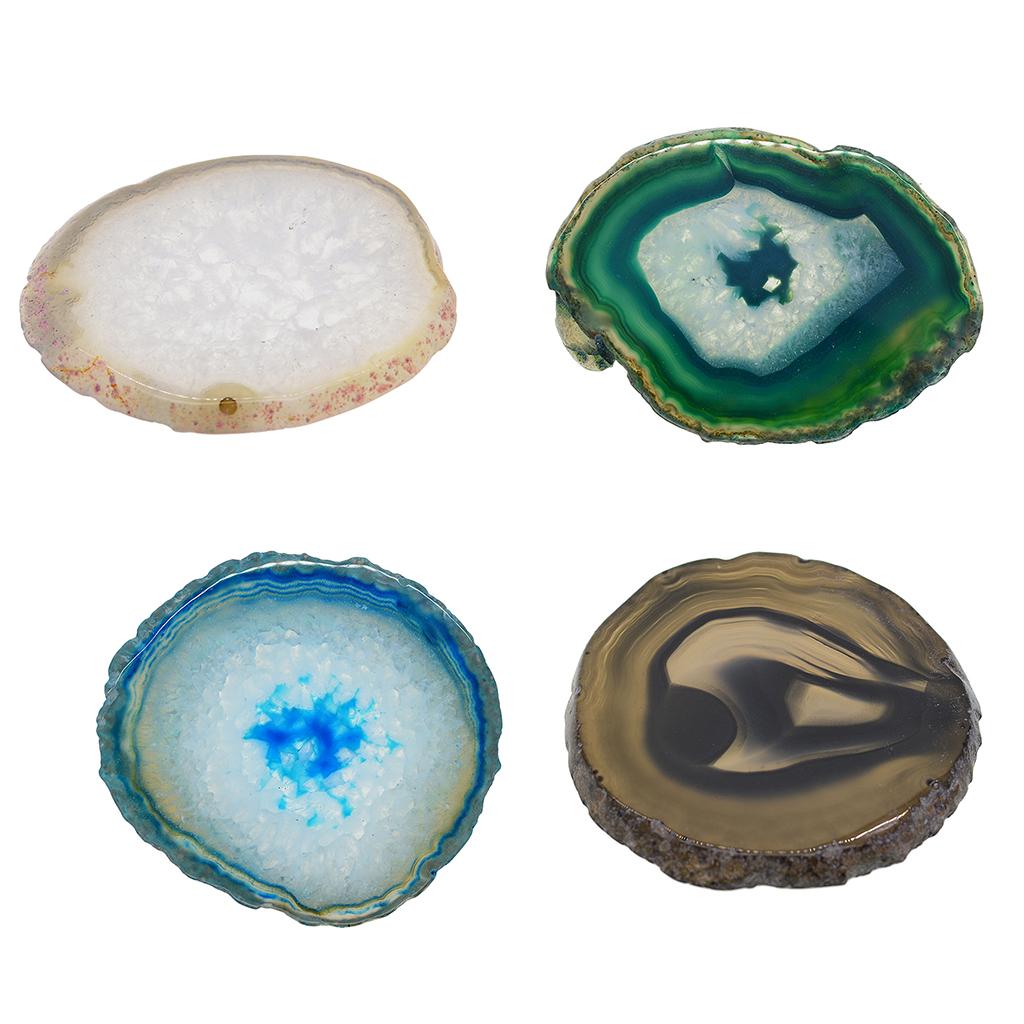 4x Natural Agate Quartz Crystal Slice Coaster Home Ornament 80-100mm 3#