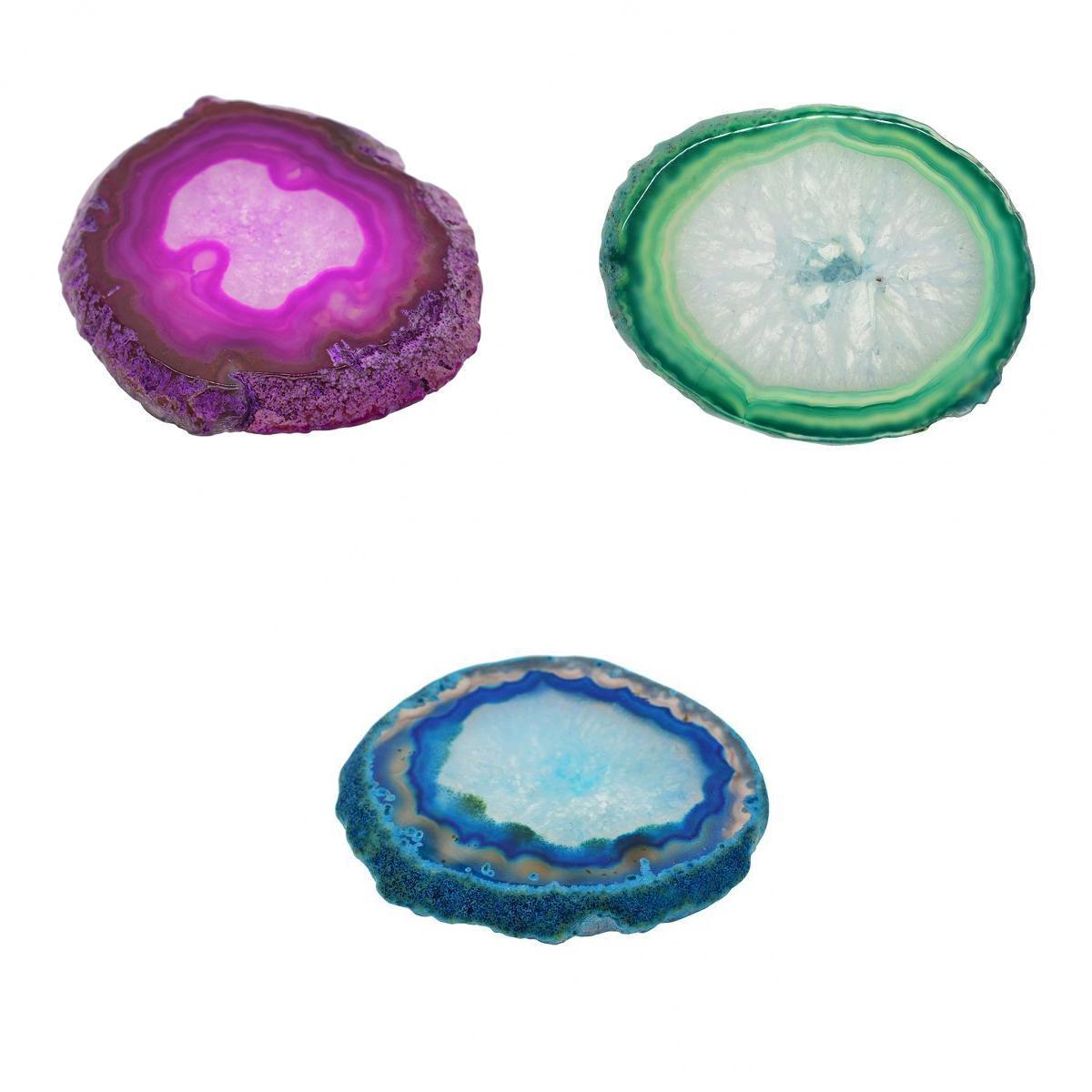 3x Natural Agate Quartz Crystal Slice Coaster Home Ornament 80-100mm 7#