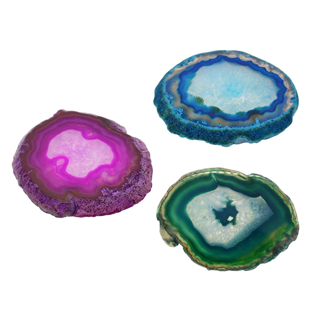 3x Natural Agate Quartz Crystal Slice Coaster Home Ornament 80-100mm 7#