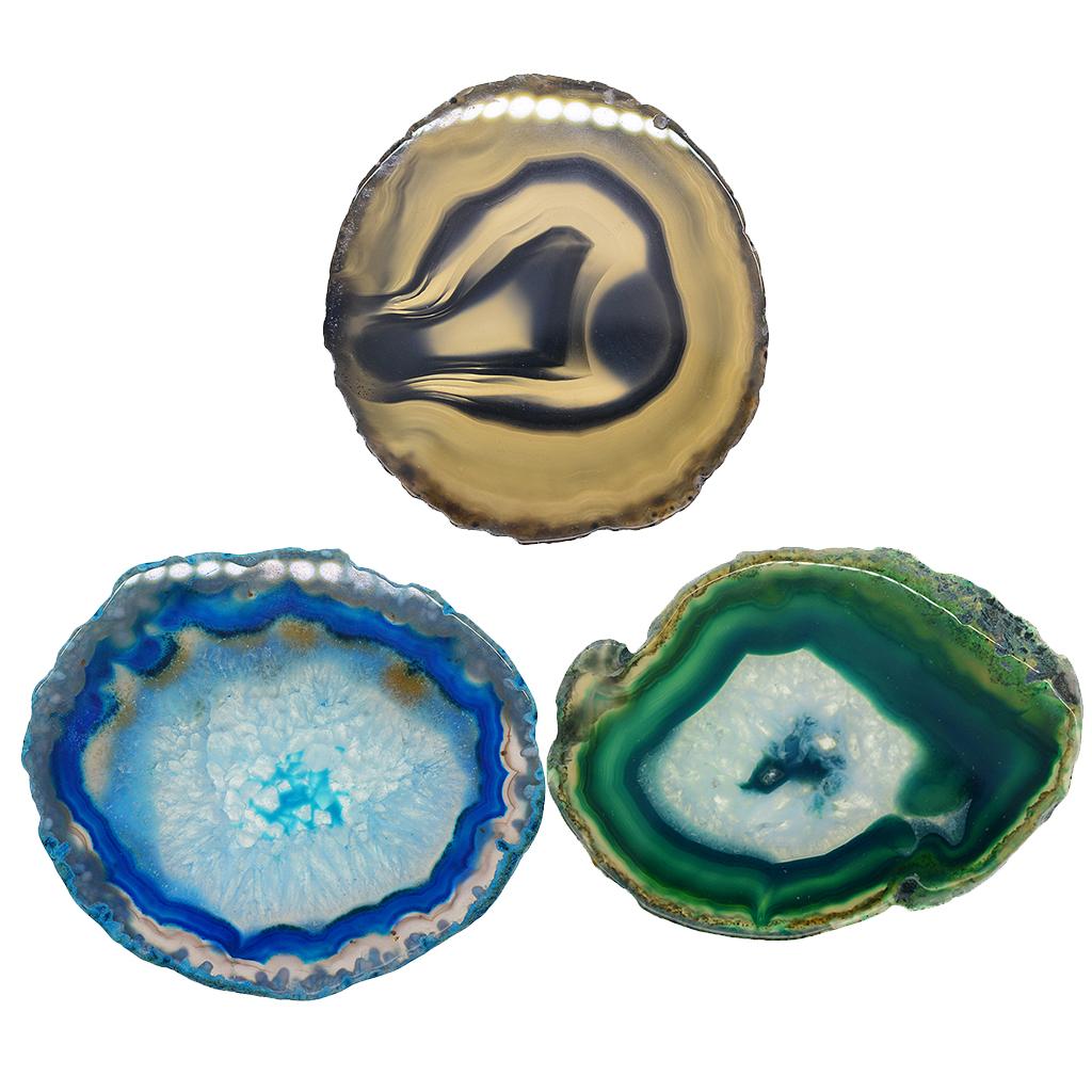3x Natural Agate Quartz Crystal Slice Coaster Home Ornament 80-100mm 8#
