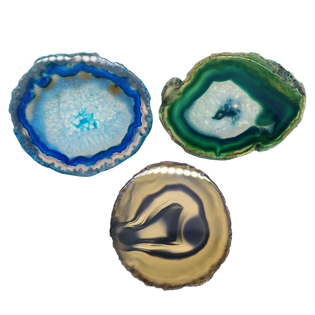 3x Natural Agate Quartz Crystal Slice Coaster Home Ornament 80-100mm 8#