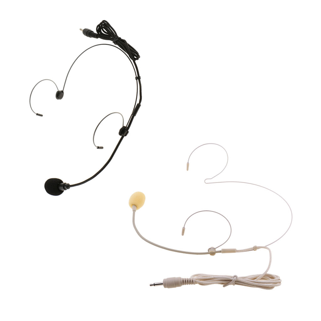 2pcs Double Earhook Wired Headset Headworn Microphone 3.5mm Straight Angle