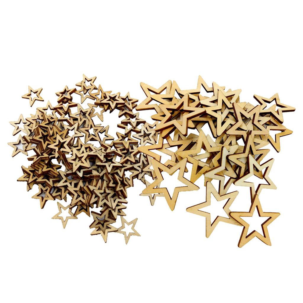 130 Pieces Assorted Unfinished Hollow Star Wooden Embellishments 40mm+20mm